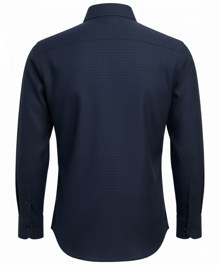 Navy Tech-Stretch Grid Formal Shirt