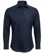 Navy Tech-Stretch Grid Formal Shirt