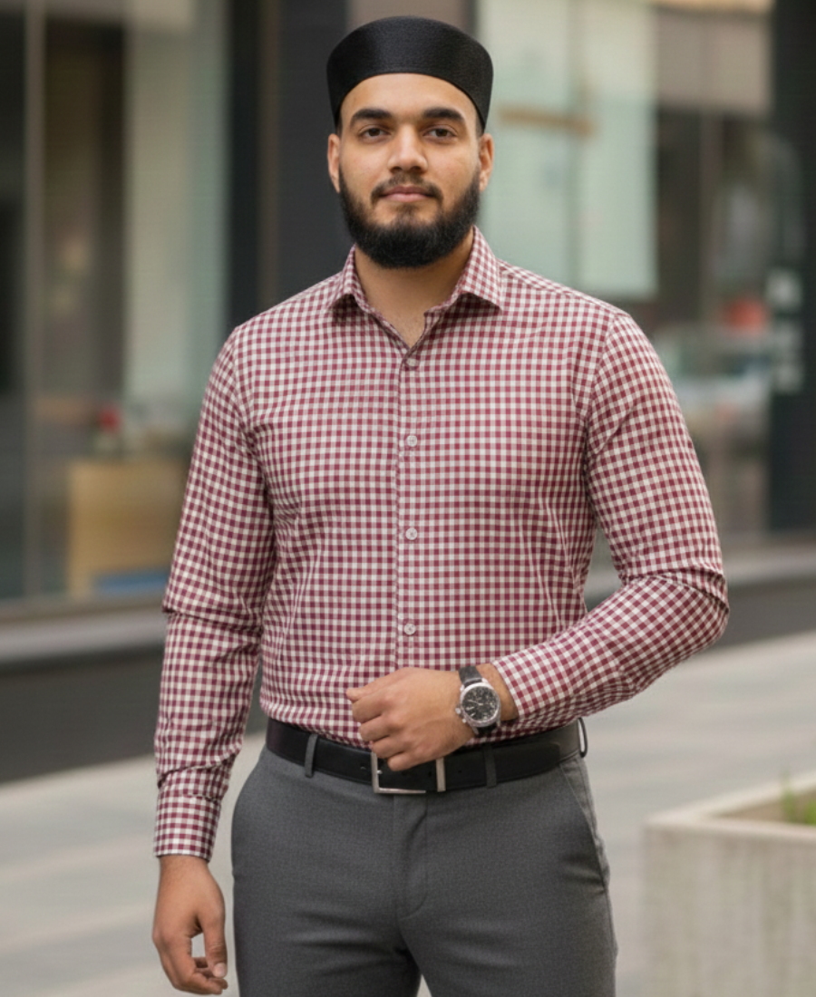 Men’s Micro Check Shirt – Red & Black Formal shirt