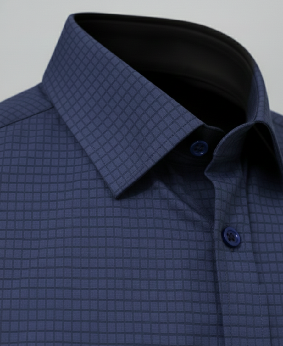 Navy Tech-Stretch Grid Formal Shirt