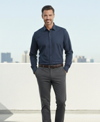 Navy Tech-Stretch Grid Formal Shirt