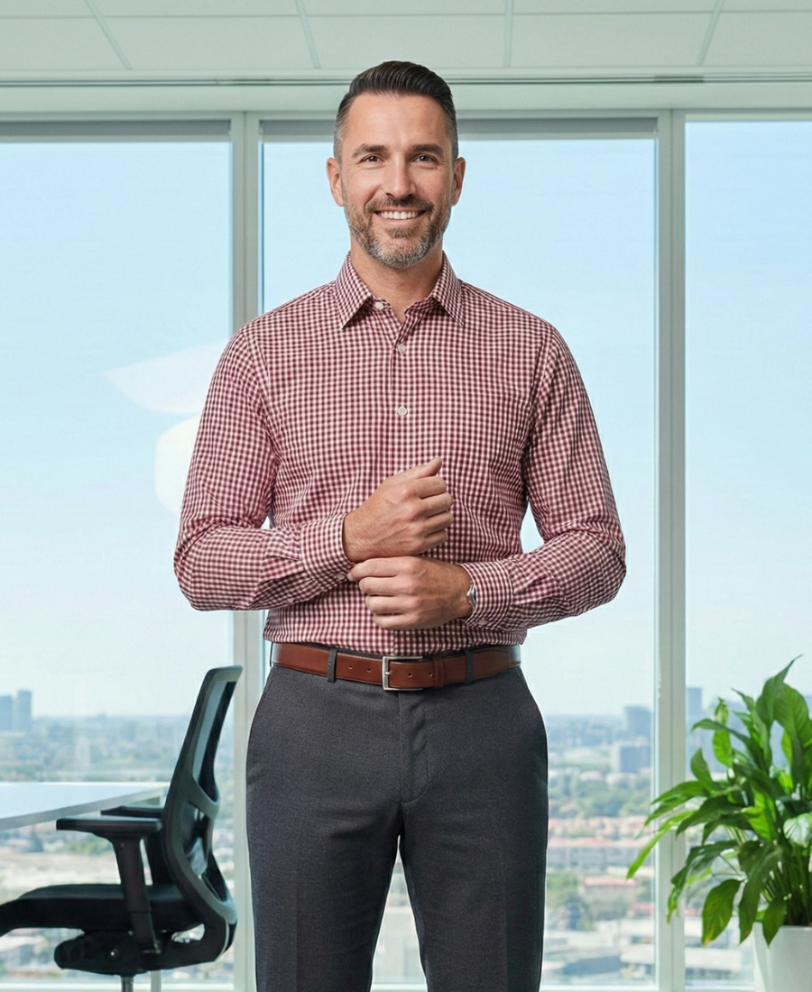 Men’s Micro Check Shirt – Red & Black Formal shirt