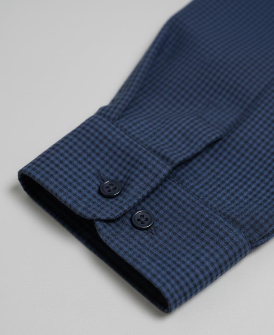 Navy Tech-Stretch Grid Formal Shirt