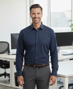 Navy Tech-Stretch Grid Formal Shirt