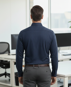 Navy Tech-Stretch Grid Formal Shirt